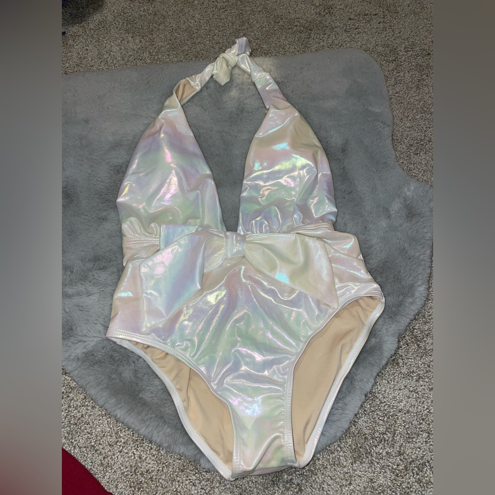 White iridescent swimsuit by Beach Joy